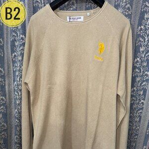 U.S. POLO ASSN. Full Sleeves Plain/Solid Crew Neck Cotton Rich Soft Fabric Beige